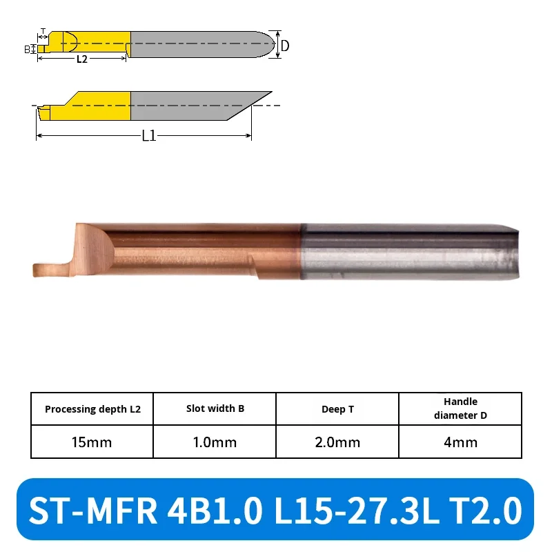 Small Hole End Face Grooving Tool St-Mfr 4B1.0 L15-27.3L T2.0 Bronze Coating Inclined Positioning OEM Customizable