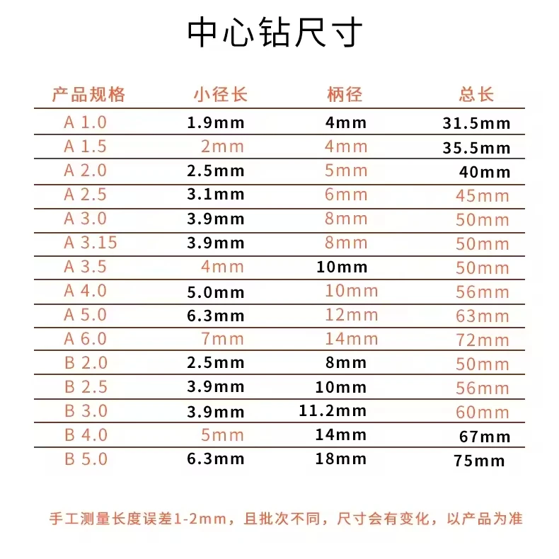 HENGDA High Speed Steel Center Drill Bit Type A60 for Milling Straight Grooves 2/2.5/3/4/5/6.0mm