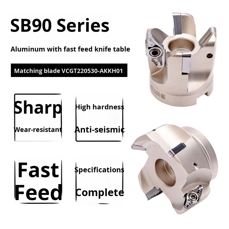 SB90 Right Angle CNC Milling Cutter Disc SB90-50R3VC22-22R-4T Inserts R3 Hub Aviation Aluminum Nose Non-coated Cutter Disc/Bar