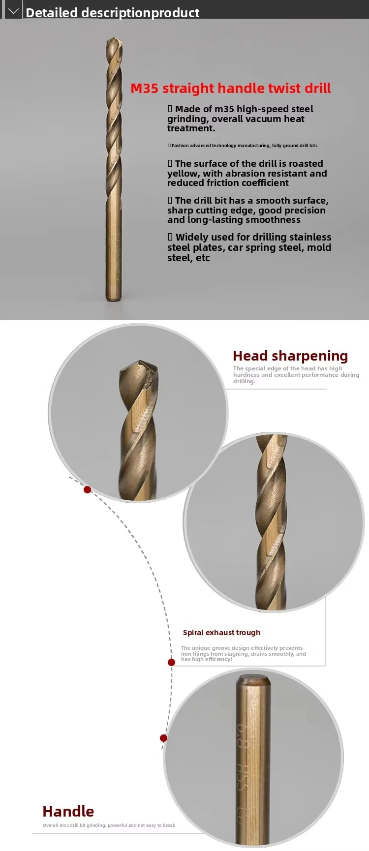 M35 High-Speed Steel Cobalt-Containing Drill Bit Twisted Straight Handle Fully Ground Stainless Metal Reamer 4.2 for Machine