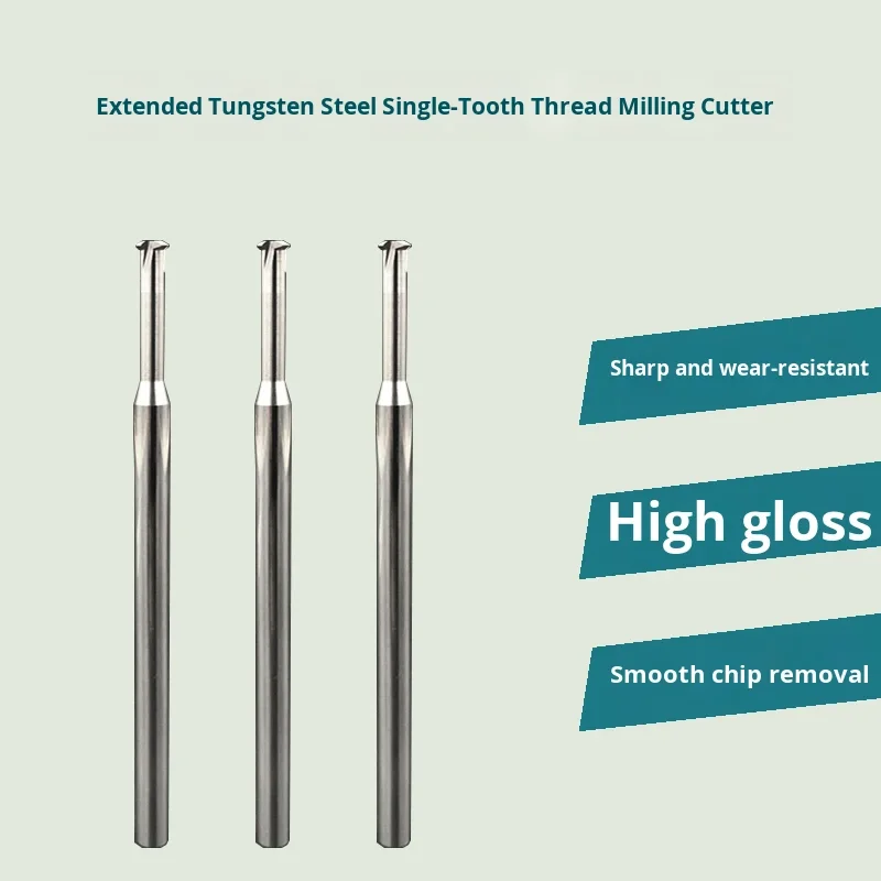 Carbide Single Tooth Extended Thread Milling Cutter 4 Flutes 35 Helix Altin Coated CNC Compatible 12mm Effective Length