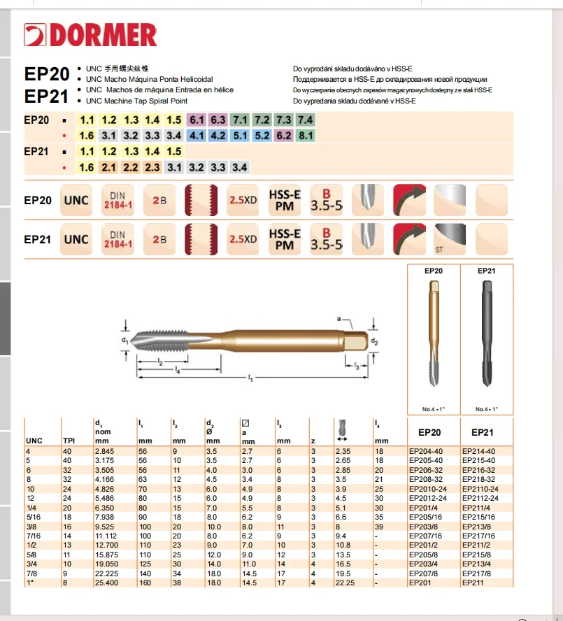 For DORMER Yellow Shark Line Spiral Tip Tap Die Shiny Chrome Plated M8 SBR HRC 58-62 3-Year Warranty