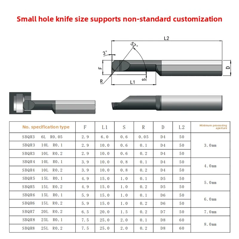 KEUE CNC Solid Carbide Sbqr4 10L R0.1 Machining Tool Stainless Steel Boring Centering Machine Small Hole Chamfering Profile