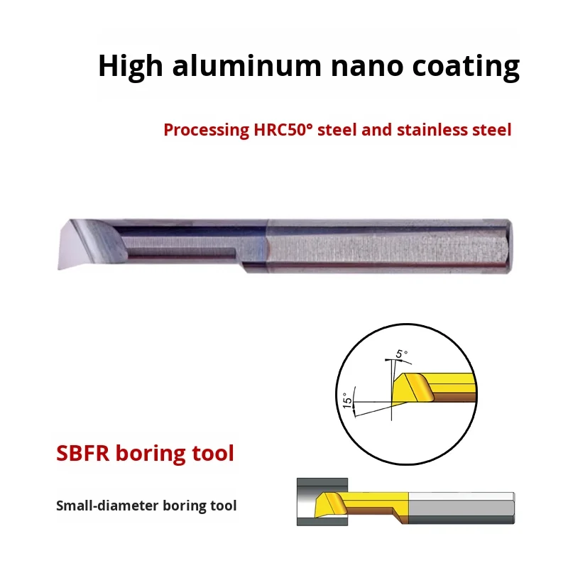 High Gloss SBFR50 200R020-D6 Tungsten Steel Carbide Parts Centering Machine Small Hole Boring Tool for Stainless Steel/Steel