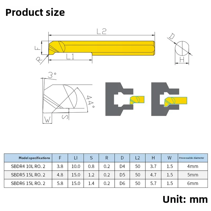 SBDR5 15L R0.2 Small Internal Boring Chamfering Grooving Dovetail Tool Dovetail Tool Steel Material Centering Boring Tools