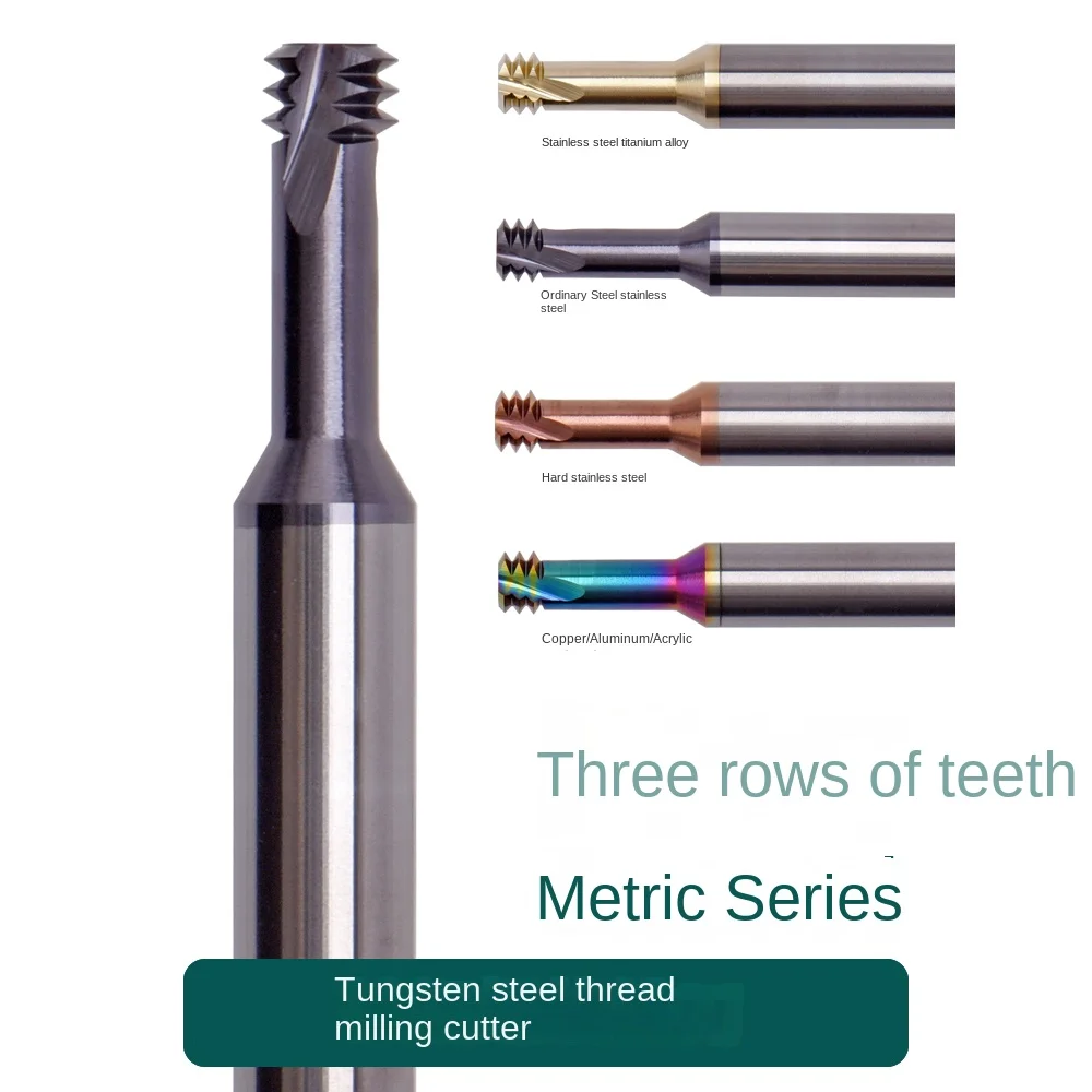 Carbide Four-Flute Thread Milling Cutter HRC65 45 Helix Conventional Milling Model M14*2.0 Metric System
