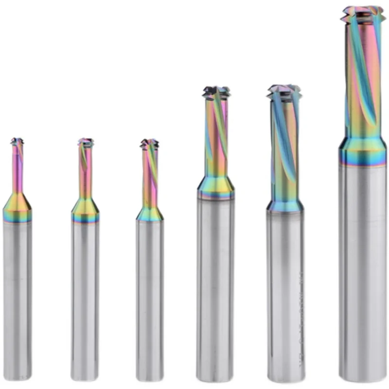Colorful Carbide Multifunctional Three-In-One Thread Milling Cutter HRC65HRC 2-Flute High Efficiency Bottom Hole-Free AlTin