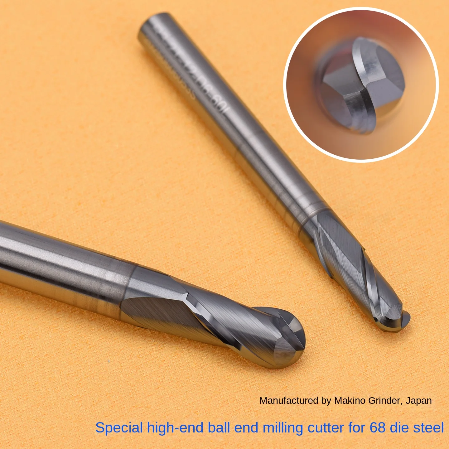 Super Hard 68 Degree 2-Edge Die Steel Quenched Tungsten Alloy Ball Head R4 R3-2T-12-D6-60L Custom ODM Milling Cutter