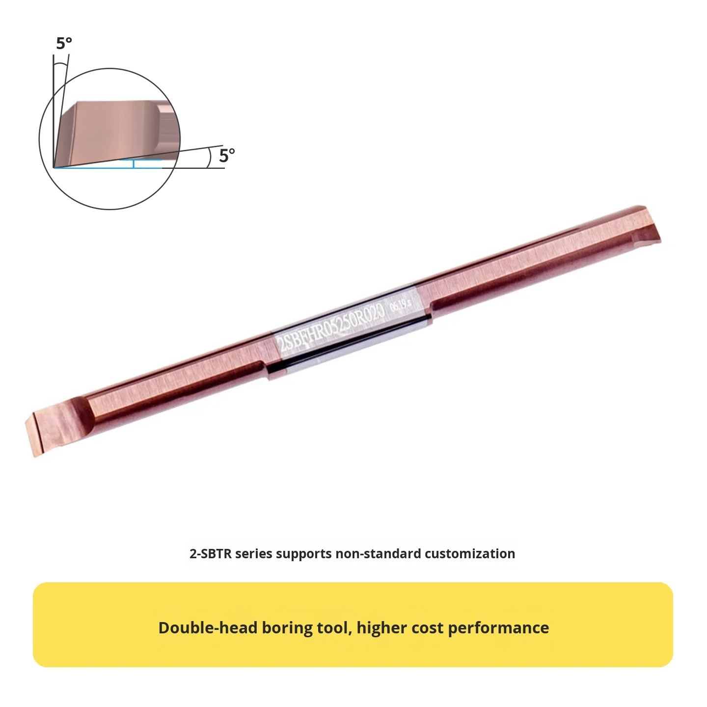 KEUE CNC 2S BTR5 25L R0.2 Cat40 Taper Double-Head Small Diameter Spiral Flute 90 Point Angle 0.002mm Precision Boring Tool