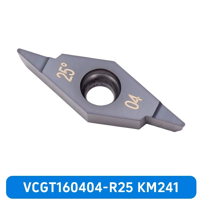 CNC Indexable Carbide Turning Inserts VCGT160402 VCGT160404, 25&deg; Tip Angle R24 R25/L25 Grade KM241 for Precision Profile Machining