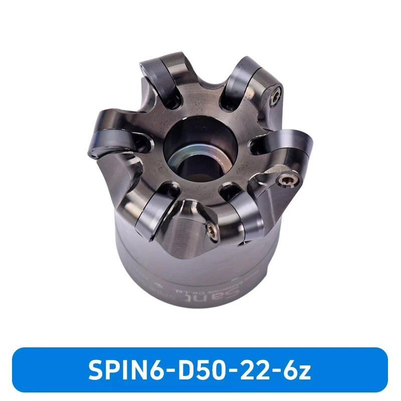 CNC Self-Rotating Insert Face Mill SPIN-D50-22-6Z, 6 Flute D50 Hole 22 Milling Tool for Nickel-Based High-Temperature Superalloy R6449 BS1001