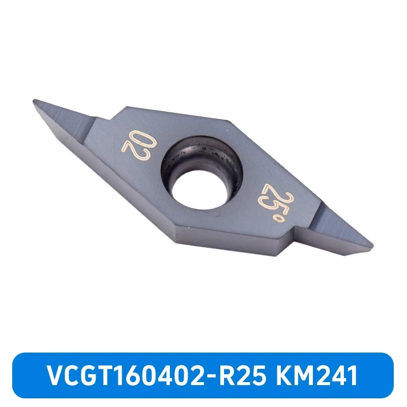 CNC Indexable Carbide Turning Inserts VCGT160402 VCGT160404, 25&deg; Tip Angle R24 R25/L25 Grade KM241 for Precision Profile Machining