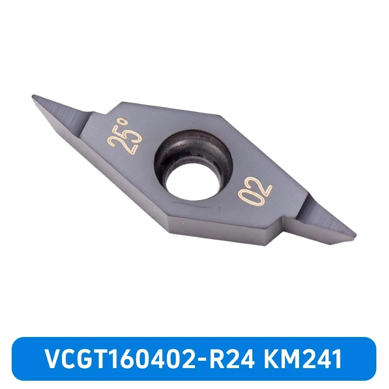 CNC Indexable Carbide Turning Inserts VCGT160402 VCGT160404, 25&deg; Tip Angle R24 R25/L25 Grade KM241 for Precision Profile Machining