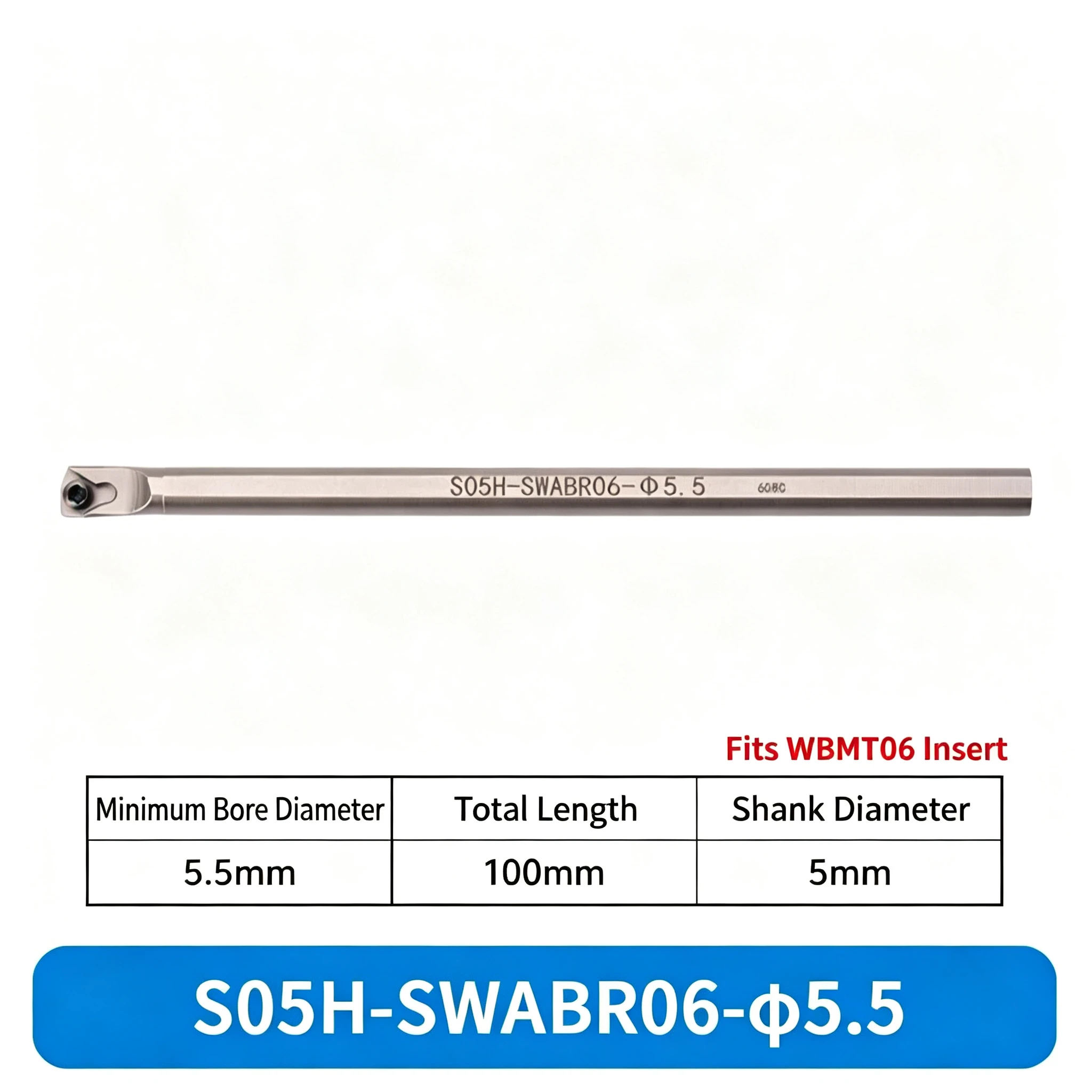 CNC Lathe Inner Hole Flat Bottom Boring Tool Holder SWABR06 S05H S06H S07K S08K, Diameter D5.5 D6.5 D7.5 D8.5 Boring Bar