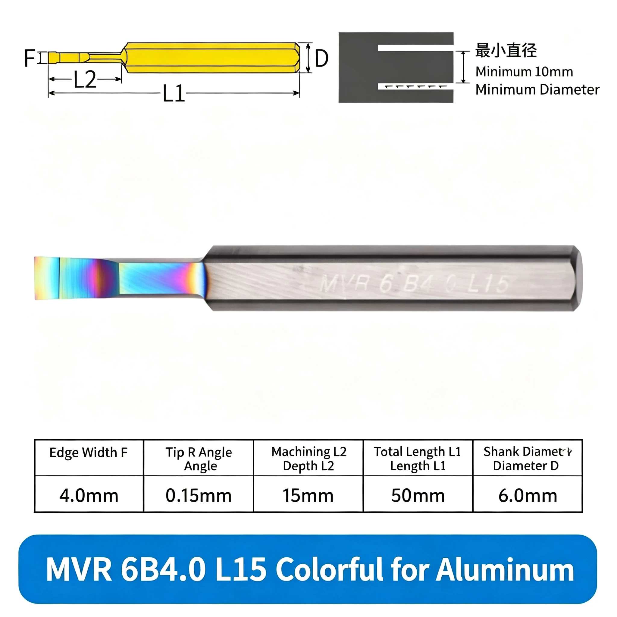 CNC Solid Tungsten Carbide Coated MVR Small Diameter Internal Boring Grooving Insert Tool Rainbow Coated for Aluminum Face Inner Grooving