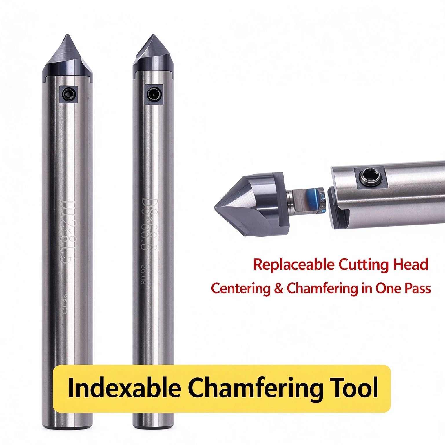 45 Degree Indexable Chamfer Drill, Carbide Replaceable Tip, D6 D8 D10 D12, Combined Centering & Chamfering Cutter for Metal Machining