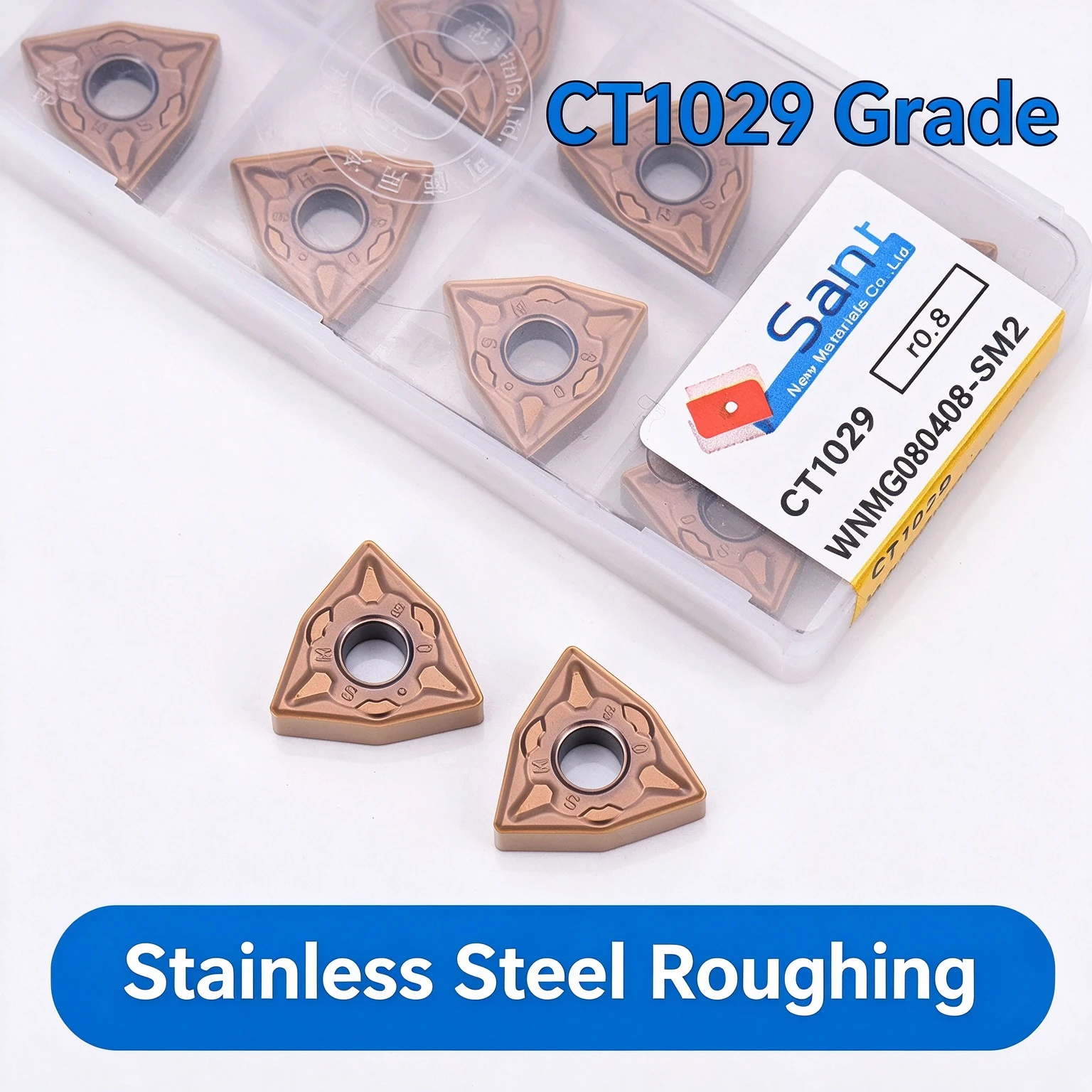 KEUE CNC WNMG080408-SM2 CT1029 Triangle Stainless Steel Roughing Special Blade for CNC Lathe Tungsten Steel 3-Year Warranty